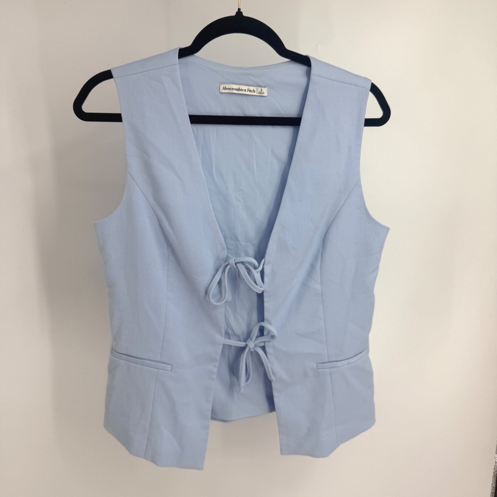 Abercrombie & Fitch Light Baby Blue Tie Front Tailored Vest S Solid Contemporary